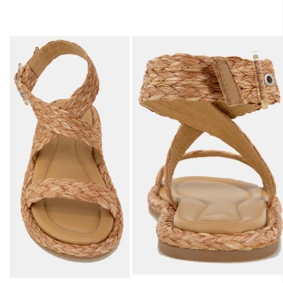 SPLENDID Women’s Persia Raffia Ankle Wrap Leather Flat Sandal Size 6.5 NEW - Picture 4 of 10